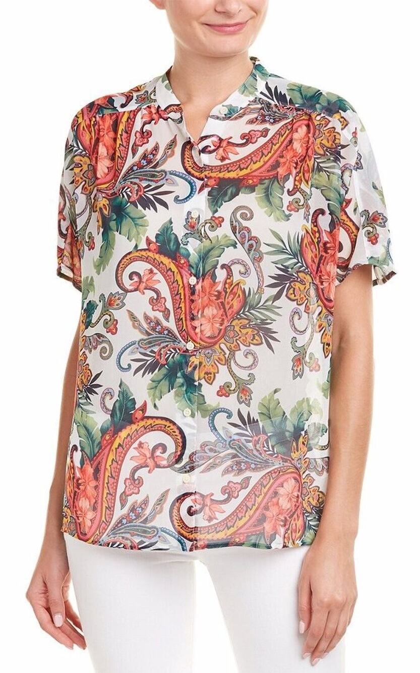 Tommy Bahama Shirt Womens Size small Paisley Floral Sheer Hawaiian Top S
